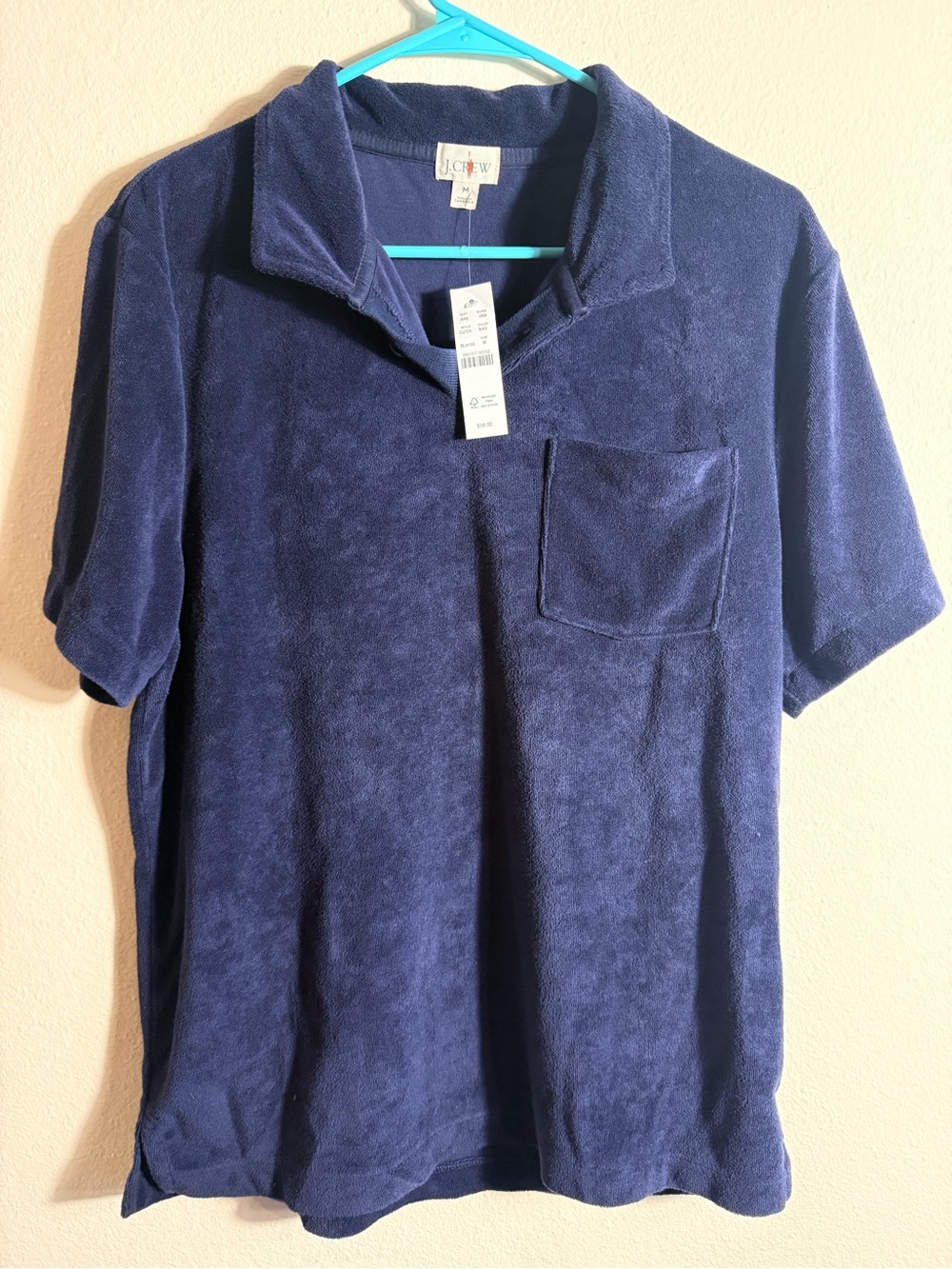 J. Crew Men’s Dark Blue Terry Polo with Chest Pocket